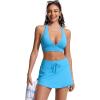 imageCRZ YOGA High Waisted Skirty Board Shorts for Women  Flowy Overlay Swim Skorts Bathing Suit Bottoms with Brief LinerKayak Blue