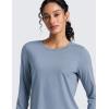 imageCRZ YOGA Lightweight Workout Long Sleeve Shirts for Women  Gym Running Fall Athletic Training TShirts High Neck TopsSlate Blue