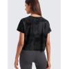 imageCRZ YOGA Pima Cotton Relaxed Crop TShirts for Women  Workout Athletic Gym Casual Short Sleeve Shirts Loose Crewneck TopsBlack Tie Dye Flowers