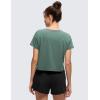 imageCRZ YOGA Pima Cotton Relaxed Crop TShirts for Women  Workout Athletic Gym Casual Short Sleeve Shirts Loose Crewneck TopsGraphite Green