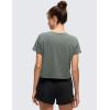 imageCRZ YOGA Pima Cotton Relaxed Crop TShirts for Women  Workout Athletic Gym Casual Short Sleeve Shirts Loose Crewneck TopsGrey Sage