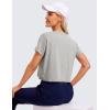 imageCRZ YOGA Pima Cotton Relaxed Crop TShirts for Women  Workout Athletic Gym Casual Short Sleeve Shirts Loose Crewneck TopsHeathered Medium Grey