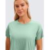 imageCRZ YOGA Pima Cotton Relaxed Crop TShirts for Women  Workout Athletic Gym Casual Short Sleeve Shirts Loose Crewneck TopsSoft Seagrass