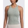 imageCRZ YOGA Seamless Ribbed High Neck Tank Top for Women  Sleeveless Crop Yoga Workout Shirt with Built in BraDark Green