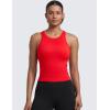 imageCRZ YOGA Seamless Ribbed High Neck Tank Top for Women  Sleeveless Crop Yoga Workout Shirt with Built in BraDeep Red