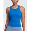 imageCRZ YOGA Seamless Ribbed High Neck Tank Top for Women  Sleeveless Crop Yoga Workout Shirt with Built in BraSparkle Blue