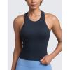 imageCRZ YOGA Seamless Ribbed High Neck Tank Top for Women  Sleeveless Crop Yoga Workout Shirt with Built in BraTrue Navy