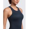 imageCRZ YOGA Seamless Ribbed High Neck Tank Top for Women  Sleeveless Crop Yoga Workout Shirt with Built in BraTrue Navy
