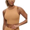 imageCRZ YOGA Butterluxe High Neck Crop Tank Tops for Women  Racerback Padded Longline Sports Bras WorkoutDoe Brown