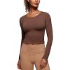 imageCRZ YOGA Butterluxe Scoop Neck Long Sleeve Shirts for Women  Workout Athletic Casual Tops Crop Slim Basic Tight ShirtCoffee Brown