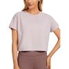 imageCRZ YOGA Pima Cotton Relaxed Crop TShirts for Women  Workout Athletic Gym Casual Short Sleeve Shirts Loose Crewneck TopsSmoky Blush