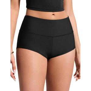 imageCRZ YOGA Boyshort Bikini Bottoms for Women  Mid Waisted Bathing Suit Board Shorts Quick Dry Beach Trunks with LinerBlack