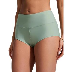 imageCRZ YOGA Boyshort Bikini Bottoms for Women  Mid Waisted Bathing Suit Board Shorts Quick Dry Beach Trunks with LinerGreen Palm Court