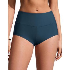 imageCRZ YOGA Boyshort Bikini Bottoms for Women  Mid Waisted Bathing Suit Board Shorts Quick Dry Beach Trunks with LinerInsignia Blue