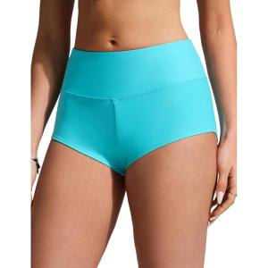 imageCRZ YOGA Boyshort Bikini Bottoms for Women  Mid Waisted Bathing Suit Board Shorts Quick Dry Beach Trunks with LinerTurquoise
