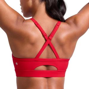 imageCRZ YOGA Butterlift CutOut Cross Back Sports Bras for Women  Adjustable Thin Straps Padded Scoop Neck Pilates Gym TopAurora Red