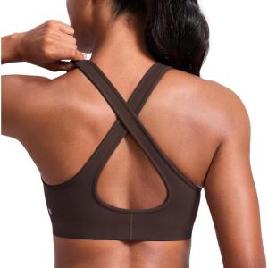 imageCRZ YOGA Butterlift Deep V Neck Sports Bras for Women  Padded Gym Wide Straps CutOut Cross Back Crop Pilates Workout TopHot Fudge Brown