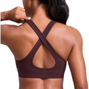 imageCRZ YOGA Butterlift Deep V Neck Sports Bras for Women  Padded Gym Wide Straps CutOut Cross Back Crop Pilates Workout TopRipe Plum