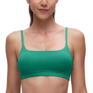 imageCRZ YOGA Butterluxe Adjustable Spaghetti Strap Sports Bras for Women  Scoop Neck Wireless Padded Yoga Workout Crop TopCascadia Green