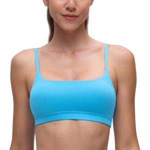 imageCRZ YOGA Butterluxe Adjustable Spaghetti Strap Sports Bras for Women  Scoop Neck Wireless Padded Yoga Workout Crop TopKayak Blue