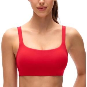 imageCRZ YOGA Butterluxe Adjustable Wide Strap Sports Bras for Women  Square Back Padded Scoop Neck Yoga TopAurora Red