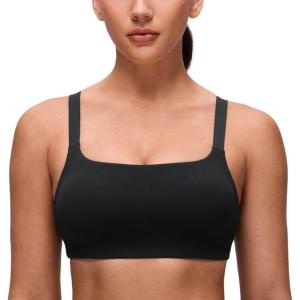 imageCRZ YOGA Butterluxe Adjustable Wide Strap Sports Bras for Women  Square Back Padded Scoop Neck Yoga TopBlack
