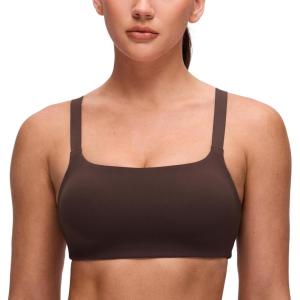 imageCRZ YOGA Butterluxe Adjustable Wide Strap Sports Bras for Women  Square Back Padded Scoop Neck Yoga TopHot Fudge Brown