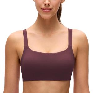 imageCRZ YOGA Butterluxe Adjustable Wide Strap Sports Bras for Women  Square Back Padded Scoop Neck Yoga TopRipe Plum