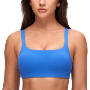 imageCRZ YOGA Butterluxe Adjustable Wide Strap Sports Bras for Women  Square Back Padded Scoop Neck Yoga TopSparkle Blue