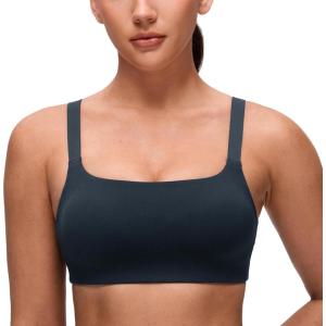 imageCRZ YOGA Butterluxe Adjustable Wide Strap Sports Bras for Women  Square Back Padded Scoop Neck Yoga TopTrue Navy
