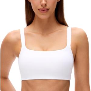 imageCRZ YOGA Butterluxe Adjustable Wide Strap Sports Bras for Women  Square Back Padded Scoop Neck Yoga TopWhite