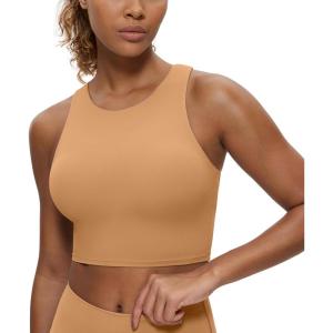imageCRZ YOGA Butterluxe High Neck Crop Tank Tops for Women  Racerback Padded Longline Sports Bras WorkoutDoe Brown