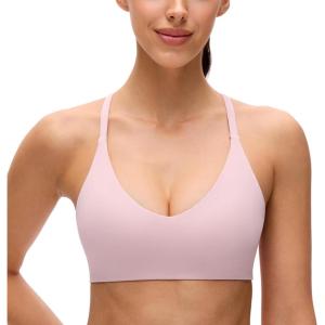 imageCRZ YOGA Butterluxe Low Coverage V Neck Sports Bras for Women  Spaghetti Straps Racerback Padded Yoga TopPink Haze