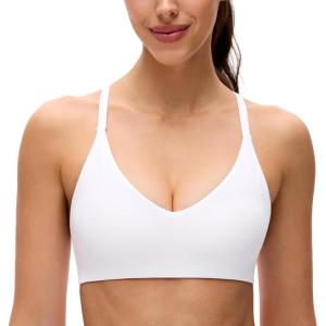 imageCRZ YOGA Butterluxe Low Coverage V Neck Sports Bras for Women  Spaghetti Straps Racerback Padded Yoga TopWhite