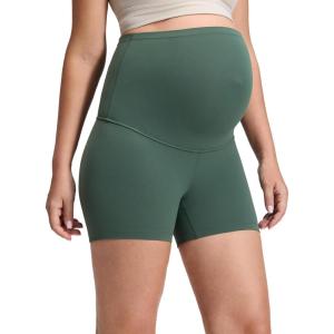 imageCRZ YOGA Butterluxe Maternity Biker Shorts 4  Over The Belly Pregnancy Yoga Workout Womens Activewear Buttery SoftDark Forest Green