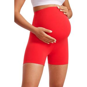 imageCRZ YOGA Butterluxe Maternity Biker Shorts 4  Over The Belly Pregnancy Yoga Workout Womens Activewear Buttery SoftDeep Red