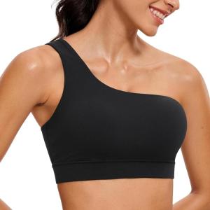 imageCRZ YOGA Butterluxe One Shoulder Sports Bras for Women  Sleeveless One Strap Low Impact Asymmetrical Workout Yoga TopsBlack