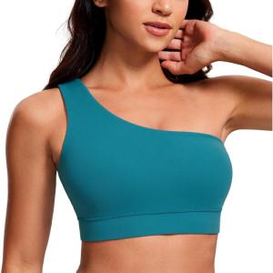 imageCRZ YOGA Butterluxe One Shoulder Sports Bras for Women  Sleeveless One Strap Low Impact Asymmetrical Workout Yoga TopsBorealis Green