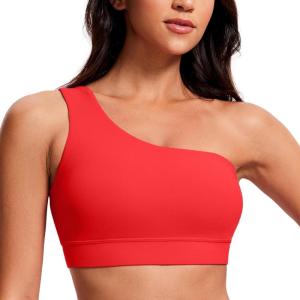 imageCRZ YOGA Butterluxe One Shoulder Sports Bras for Women  Sleeveless One Strap Low Impact Asymmetrical Workout Yoga TopsDeep Red