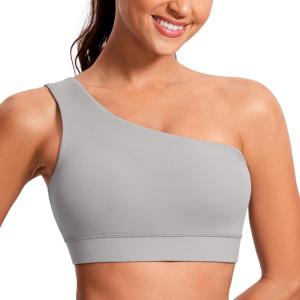 imageCRZ YOGA Butterluxe One Shoulder Sports Bras for Women  Sleeveless One Strap Low Impact Asymmetrical Workout Yoga TopsGull Gray