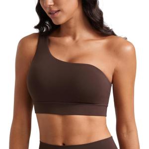 imageCRZ YOGA Butterluxe One Shoulder Sports Bras for Women  Sleeveless One Strap Low Impact Asymmetrical Workout Yoga TopsHot Fudge Brown