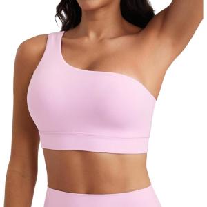 imageCRZ YOGA Butterluxe One Shoulder Sports Bras for Women  Sleeveless One Strap Low Impact Asymmetrical Workout Yoga TopsVita Pink