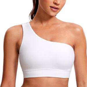 imageCRZ YOGA Butterluxe One Shoulder Sports Bras for Women  Sleeveless One Strap Low Impact Asymmetrical Workout Yoga TopsWhite