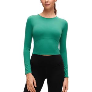 imageCRZ YOGA Butterluxe Scoop Neck Long Sleeve Shirts for Women  Workout Athletic Casual Tops Crop Slim Basic Tight ShirtCascadia Green
