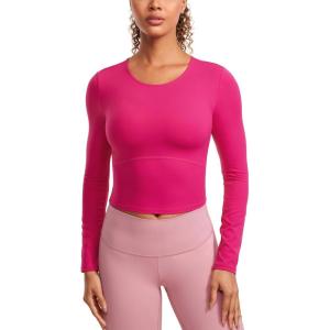 imageCRZ YOGA Butterluxe Scoop Neck Long Sleeve Shirts for Women  Workout Athletic Casual Tops Crop Slim Basic Tight ShirtGranita Pink