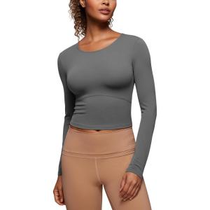 imageCRZ YOGA Butterluxe Scoop Neck Long Sleeve Shirts for Women  Workout Athletic Casual Tops Crop Slim Basic Tight ShirtLava Smoke Grey