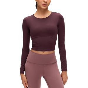 imageCRZ YOGA Butterluxe Scoop Neck Long Sleeve Shirts for Women  Workout Athletic Casual Tops Crop Slim Basic Tight ShirtRipe Plum