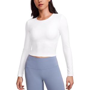 imageCRZ YOGA Butterluxe Scoop Neck Long Sleeve Shirts for Women  Workout Athletic Casual Tops Crop Slim Basic Tight ShirtWhite