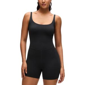 imageCRZ YOGA Butterluxe Soft Double Lined Cami Rompers for Women  Tank Top Sleeveless One Piece Yoga Jumpsuit Bodysuit ShortsBlack