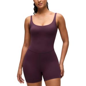 imageCRZ YOGA Butterluxe Soft Double Lined Cami Rompers for Women  Tank Top Sleeveless One Piece Yoga Jumpsuit Bodysuit ShortsDeep Purple